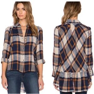 Free People Shirt XSmall Peppy In Plaid Button Up Plaid OB412734 Oversized
